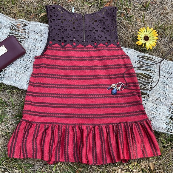🌺 FREE PEOPLE; Sleeveless Brown/Red Top Fits S/M! - Picture 7 of 7